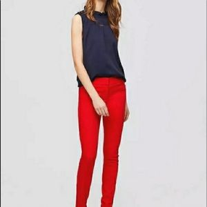 Zara TRF Red Skinny pants with two side zippers pull up pants ankle length